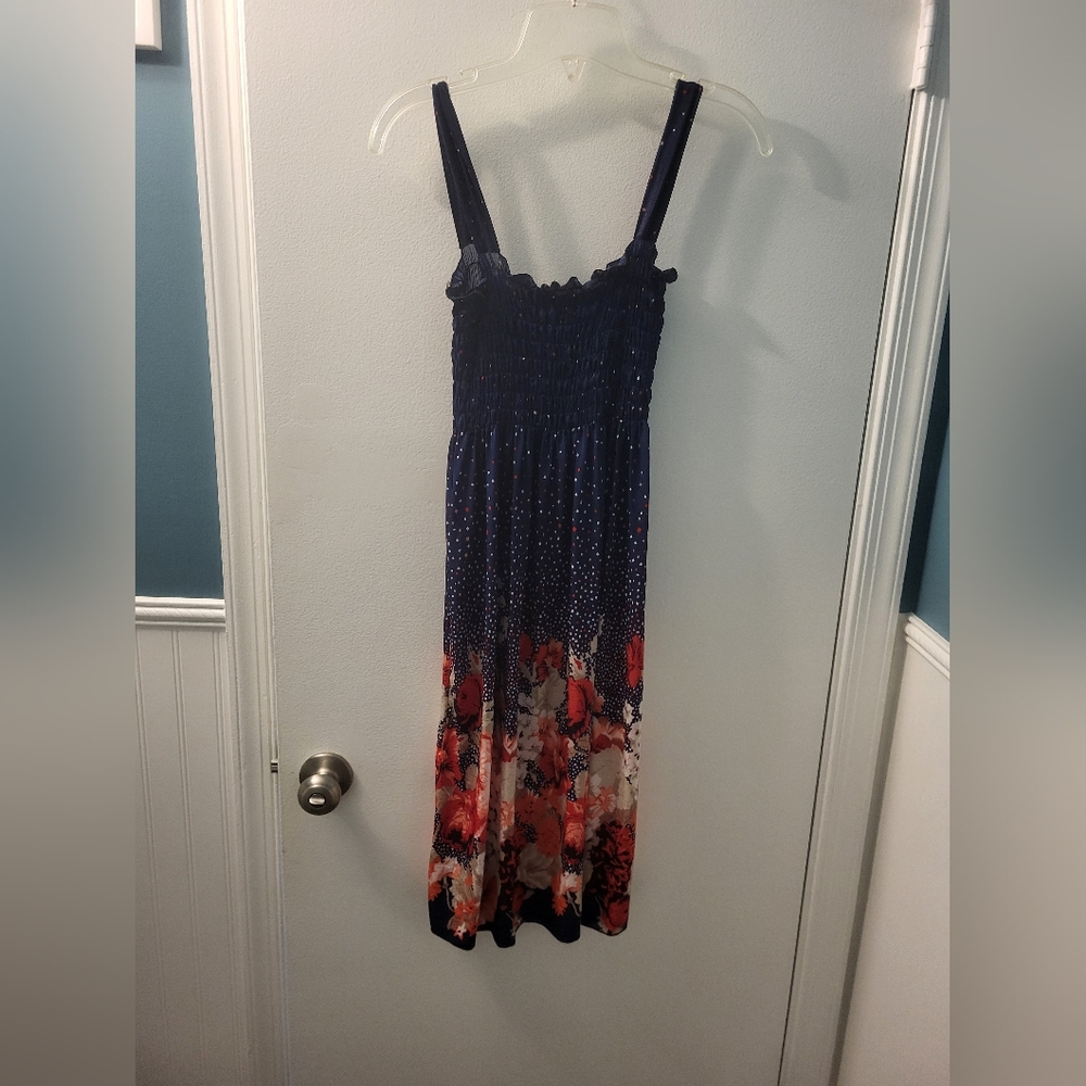 Floral Sleeveless Dress with Blue and Red Gradient